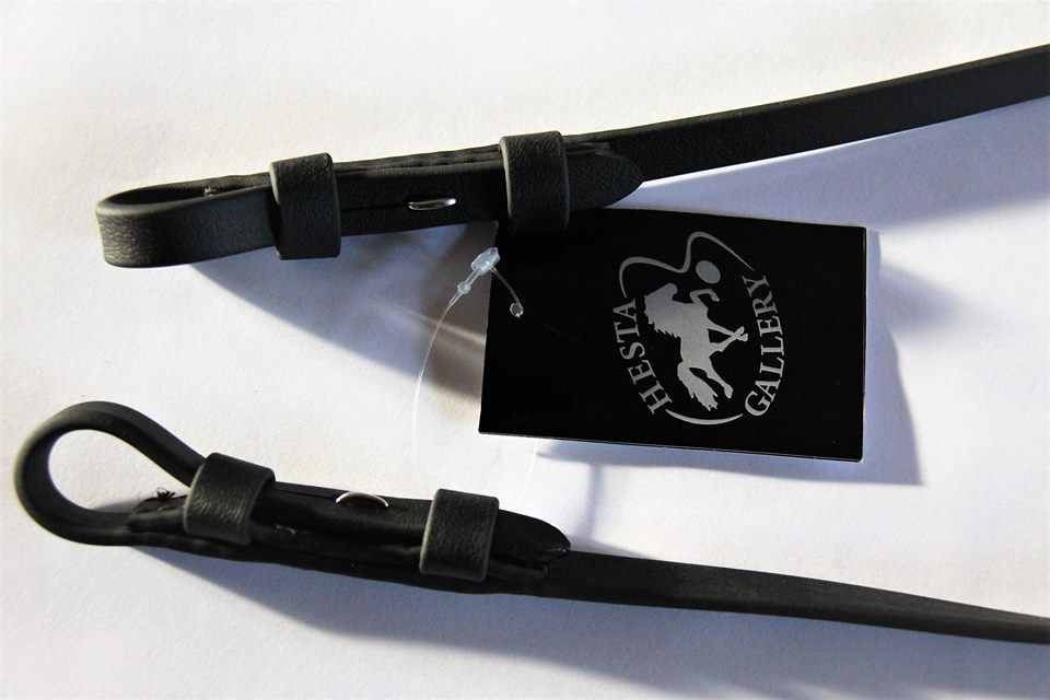 Hestagallery schwarze Biothane Zügel mit Stegen und Schnallenverschluss